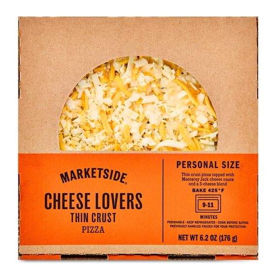 Marketside 7" Cheese Lovers Thin Crust Pizza, Personal Size, 6.2 oz (Refrigerated)