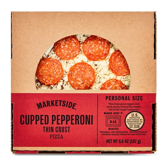 Marketside 7" Cupped Pepperoni Thin Crust Pizza with Marinara Sauce, Personal Size, 6.6 oz (Refrigerated)