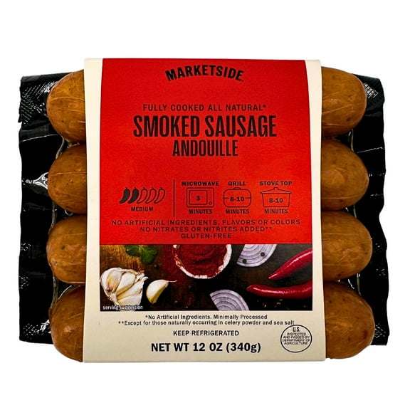 Marketside All Natural Cajun Style Andouille Smoked Pork Sausage, 4 Count, 12 oz Plastic Pack (Refrigerated)