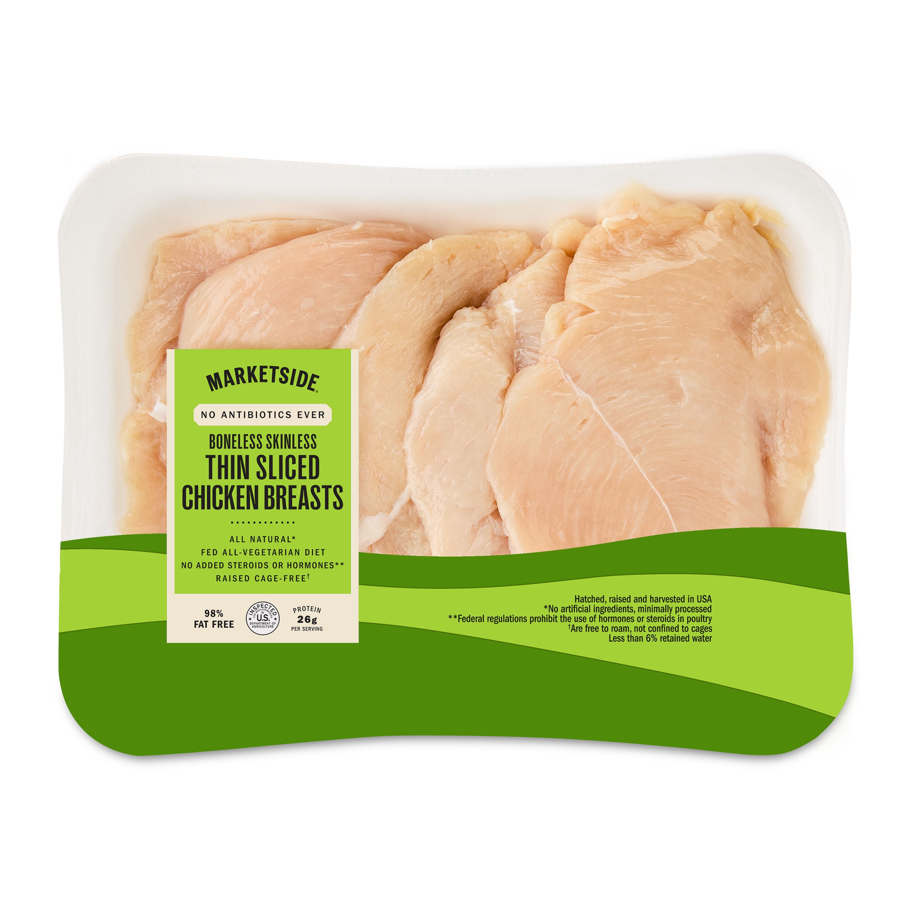 Marketside Antibiotic-Free Thin-Sliced Raw Chicken Breast, 1.1-1.7 lb