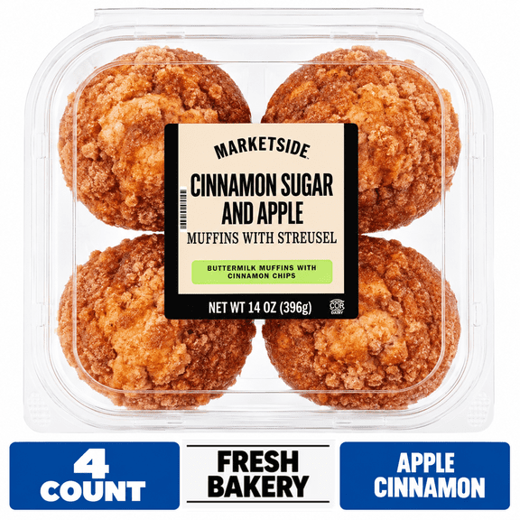 Marketside Apple Cinnamon Moist and Flavorful Muffins, 14 oz, 4 Count