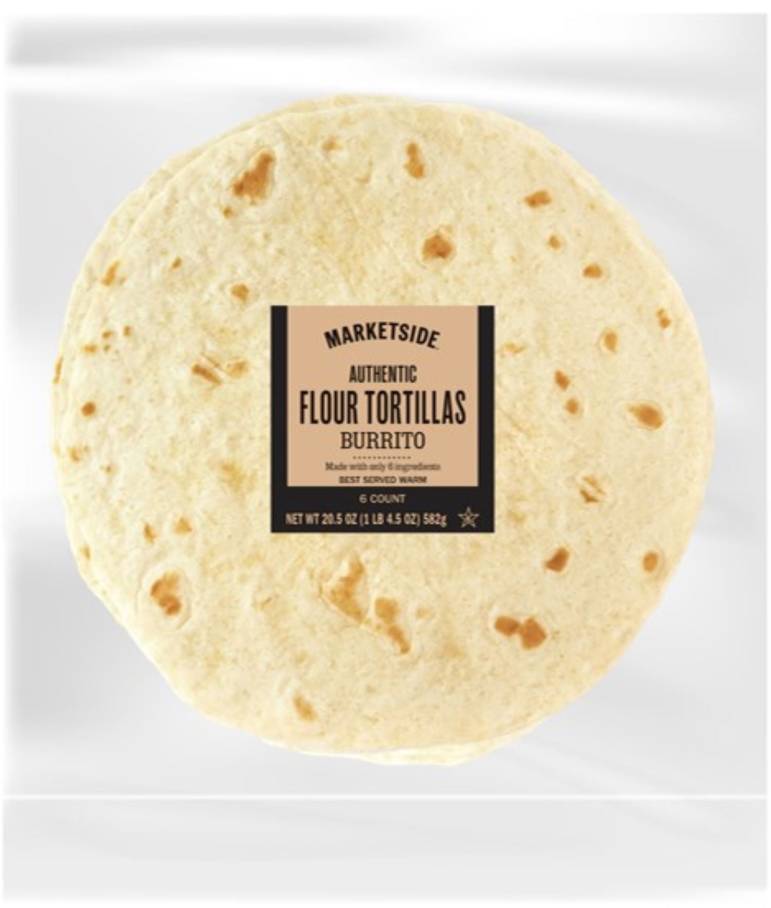 Marketside Authentic 6 Ingredient Flour Tortillas, Large Burrito, 6 Count