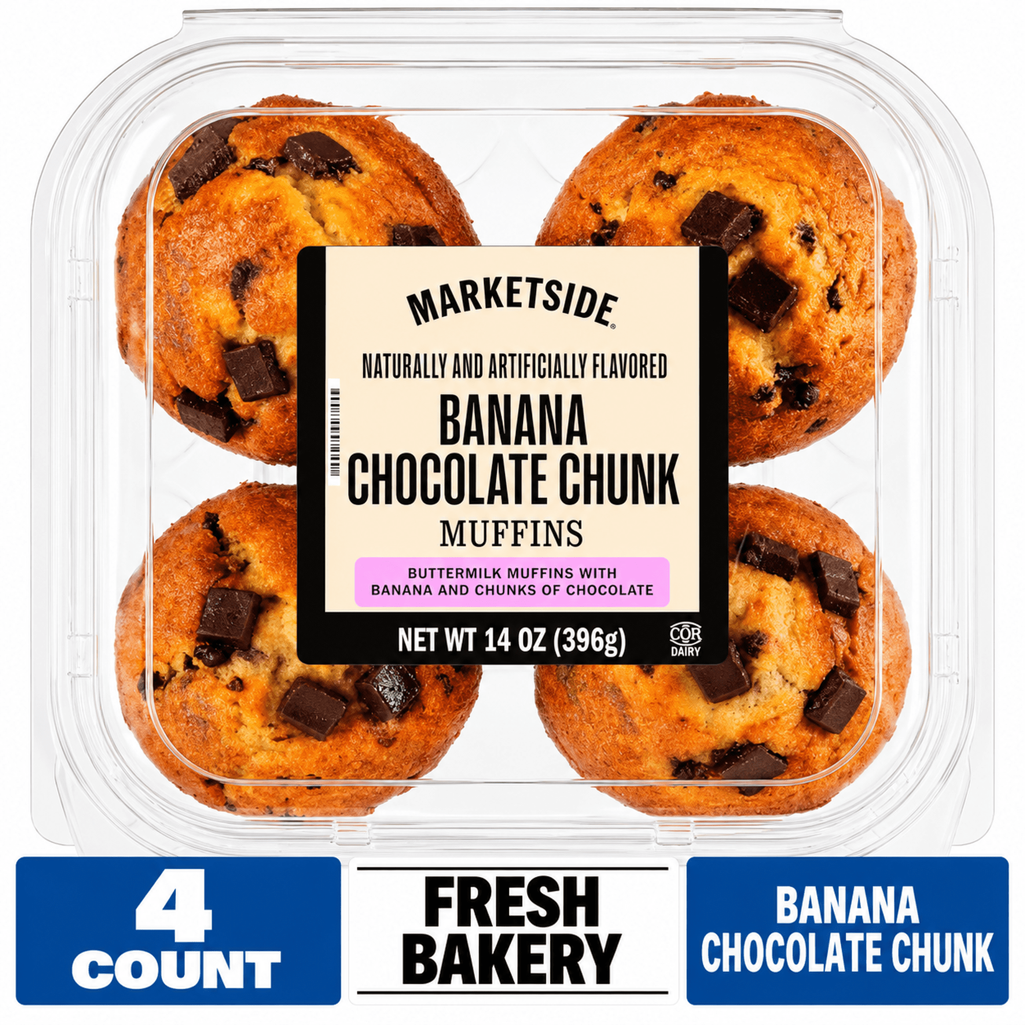Marketside Moist Banana Chocolate Chunk Muffins, 14 oz, 4 Count