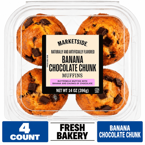 Marketside Moist Banana Chocolate Chunk Muffins, 14 oz, 4 Count