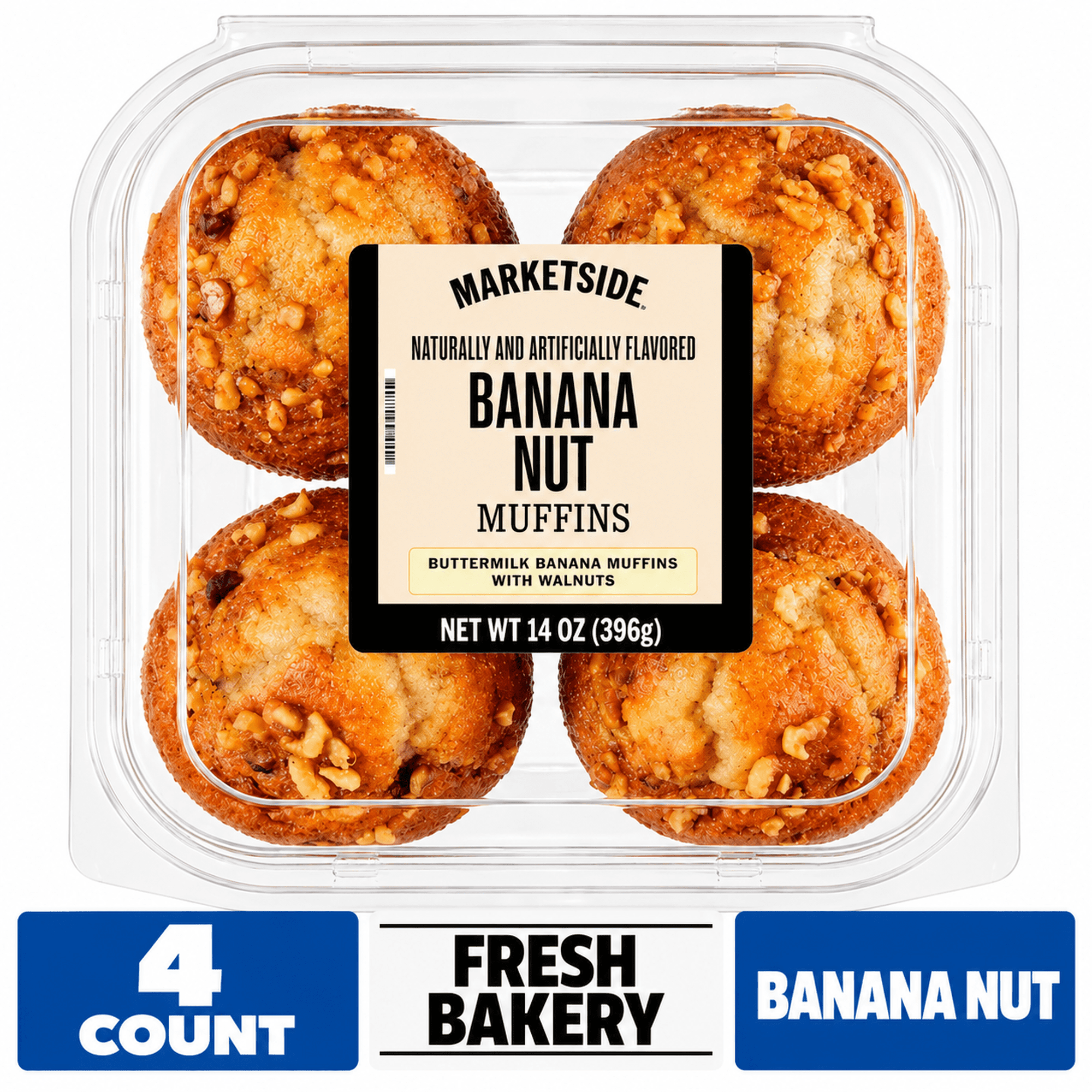 Marketside Moist Banana Nut Muffins, 14 oz, 4 Count