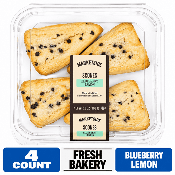 Marketside Blueberry Lemon Bakery Scones 13 oz, 4 Count (Ready to Eat)
