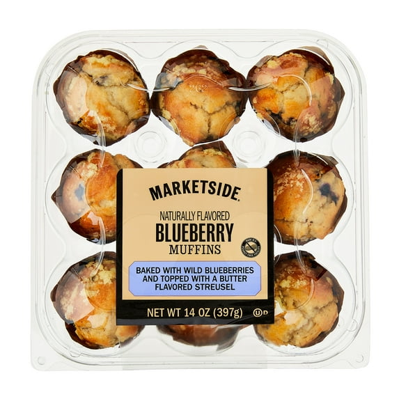 Marketside Baked Blueberry Muffins, 9 Count, 14 oz (Shelf Stable)