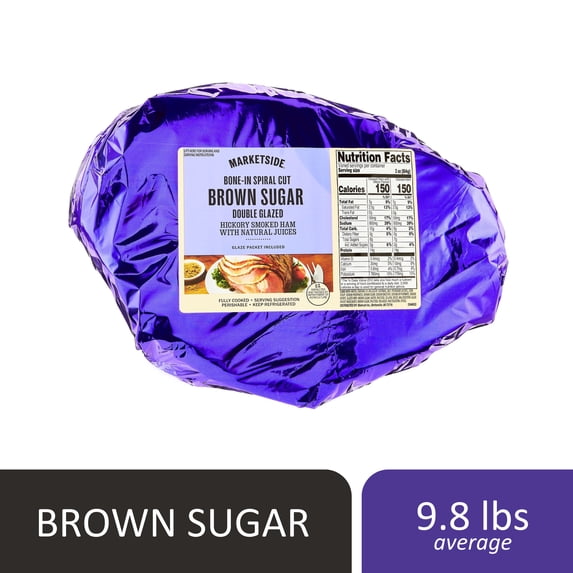 Marketside Natural Juice Bone-in Spiral Cut Brown Sugar Double Glazed Ham, Pork, 8 - 12 lb, 14g of protein per serving