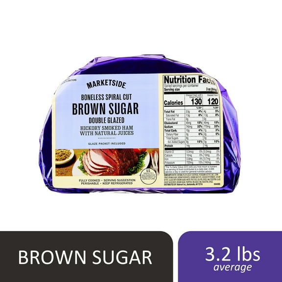 Marketside Natural Juice Boneless Spiral-Cut Brown Sugar Double Glazed Ham, Whole Muscle Cut, Pork, 3 - 4.8 lbs