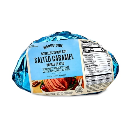 Marketside Boneless Spiral-Cut Salted Caramel Double Glazed Ham Hickory Smoked Ham, 4.4-5 lbs