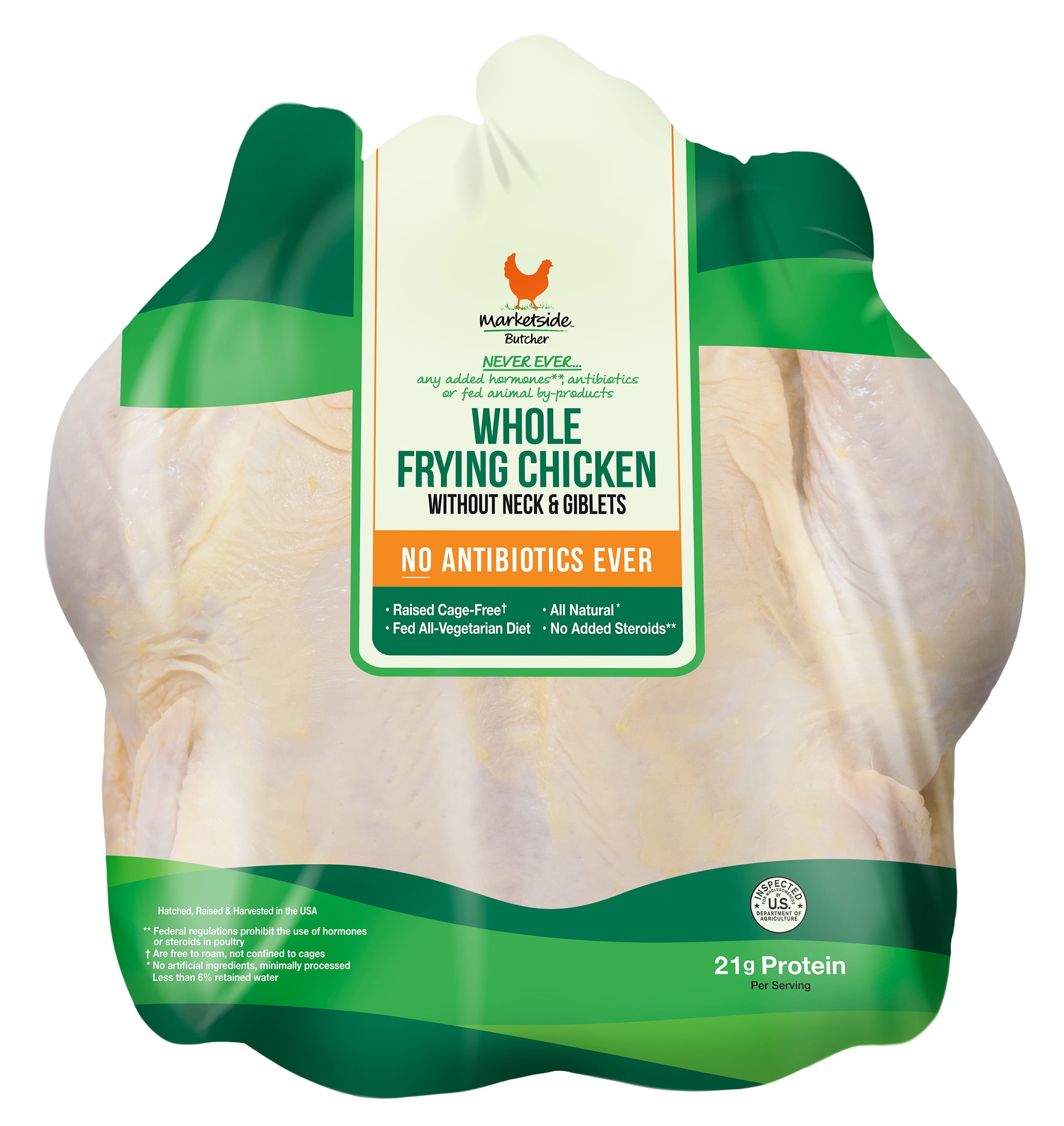 Marketside Butcher Whole Chicken Without Giblets, 21g Protein per 4oz  Serving, Allergen Free 