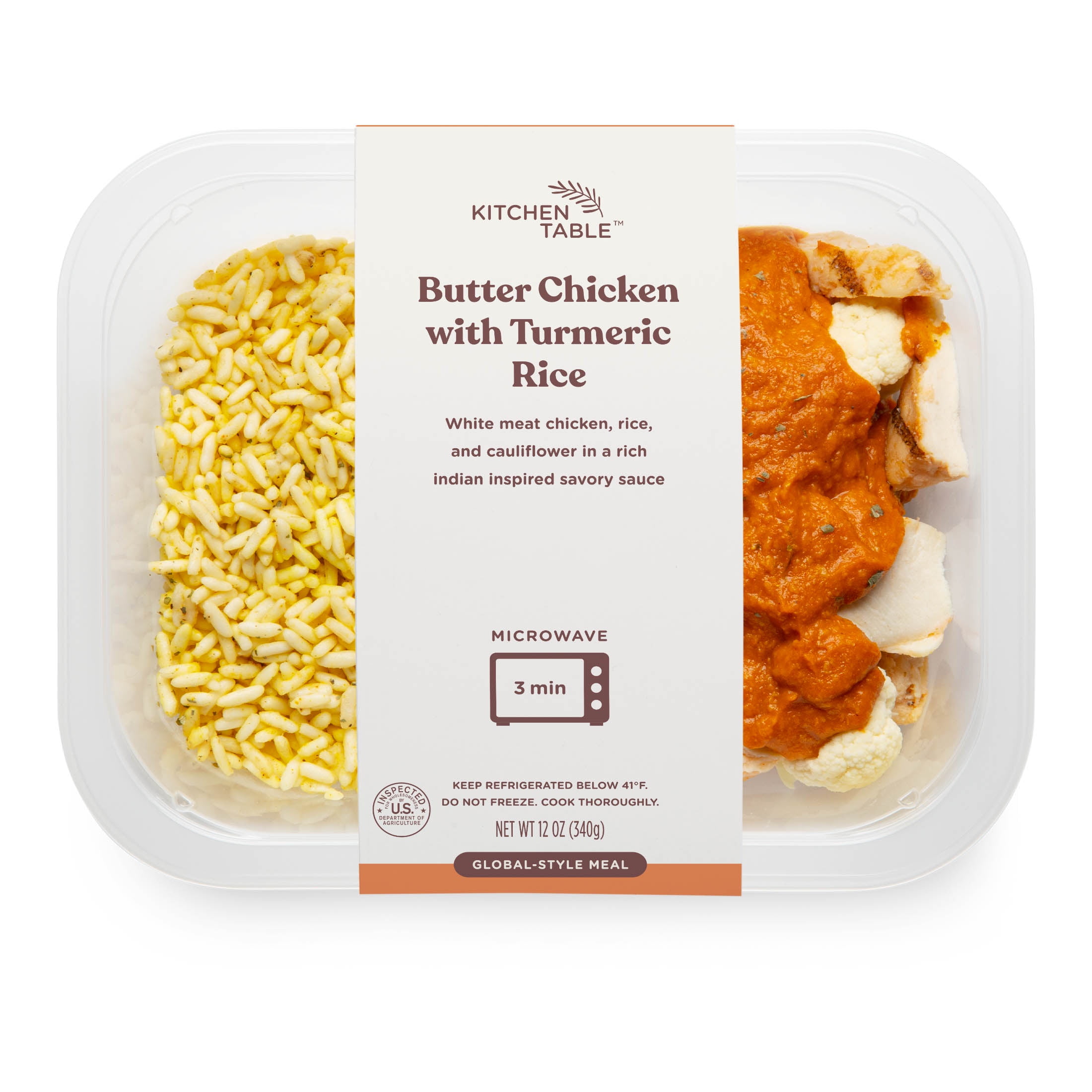 Kitchen Table Butter Chicken with Turmeric Rice Microwave Ready Single Serve Meal, 12 oz (Fresh)