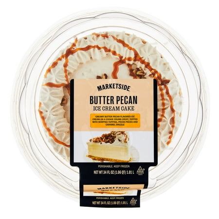 Marketside Butter Pecan Ice Cream Cake, Topped with Pecan Pieces, Whipped Icing, 34floz