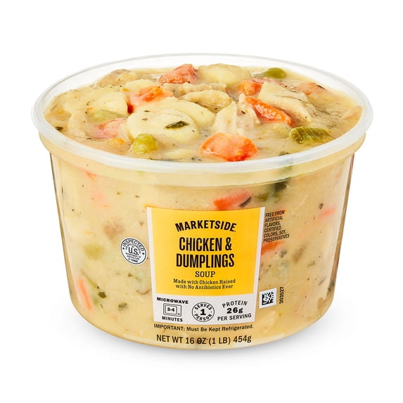 Marketside Chicken & Dumplings Soup, Fresh Deli Soup, 16 oz Cup