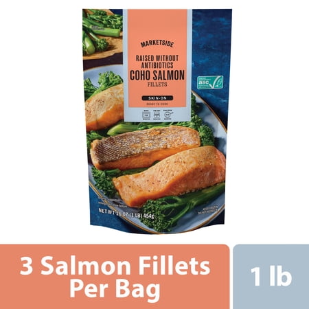 Marketside Coho Salmon Skin on Fillet, Raised Without Antibiotics, Frozen, 1 lb. Bag
