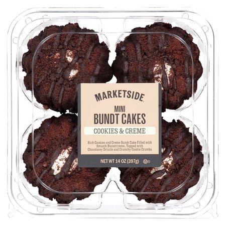 Marketside Cookies & Creme Mini Bundt Cakes, 14 oz, 4 Count, Baked, Shelf Stable