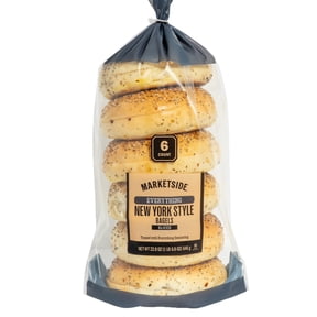 Marketside Fresh Pre-Sliced Everything Bagels, New York Style, 22.8oz, 6 Count
