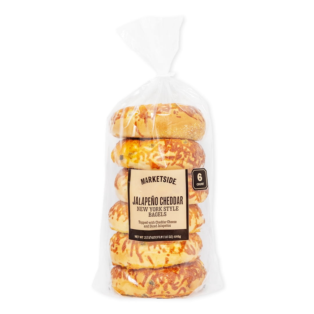 Marketside Fresh Jalapeno Cheddar Bagels, Wheat and Barley Flour, Shelf-Stable, 22.8 oz, 6 Count