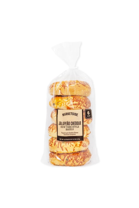 Fresh Jalapeno Cheddar Bagels, Wheat and Barley Flour, Shelf-Stable, 22.8 oz, 6 Count