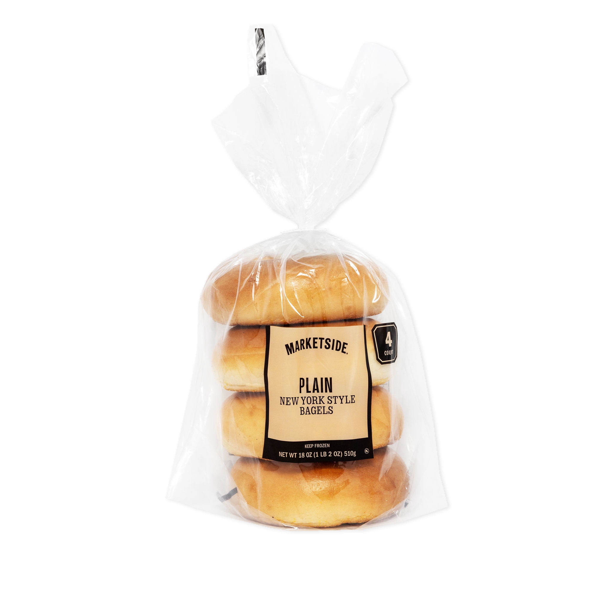 Marketside Fresh Plain Bagels, Wheat and Barley Flour, Shelf-Stable, 18 oz, 4 Count