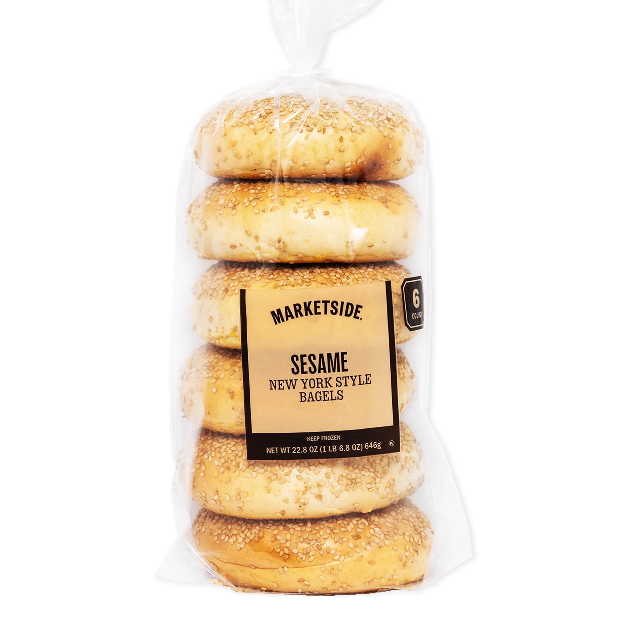 Marketside Fresh Sesame Bagels, Wheat and Barley Flour, Shelf-Stable, 22.8 oz, 6 Count