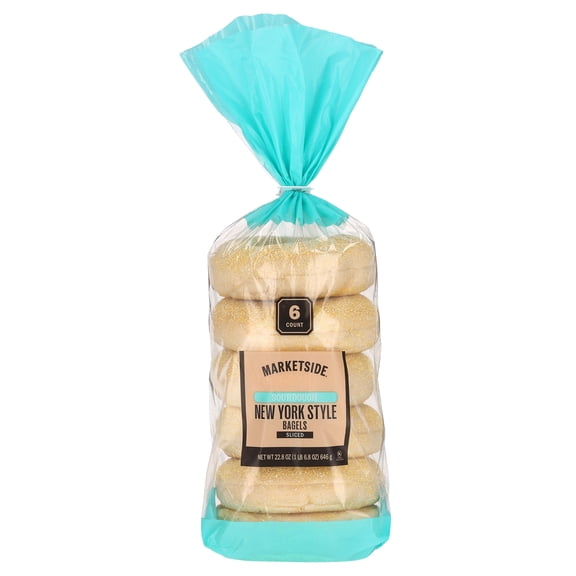 Marketside Fresh Pre-Sliced Sourdough Bagels, New York Style, 22.8oz, 6 Count