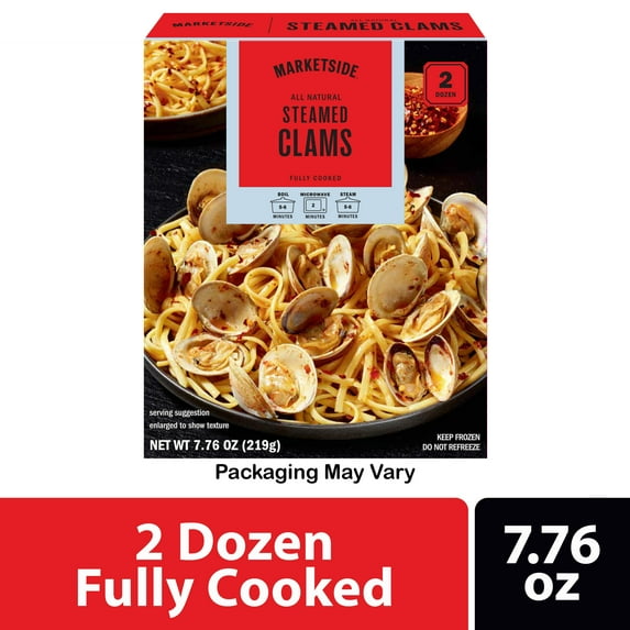 Marketside Frozen Whole Farm Raised Cooked Clams, 7.76 oz Contains clams.