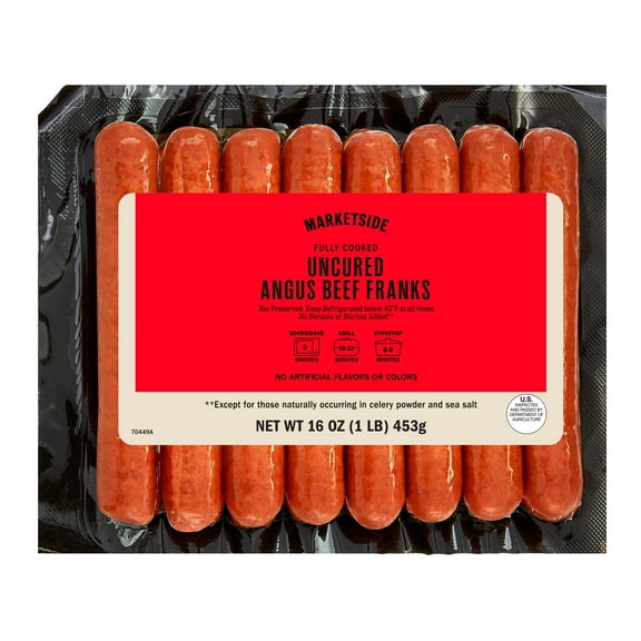 Marketside Fully Cooked Uncured Angus Beef Franks, 16 oz, 8 Count, (Refrigerated)