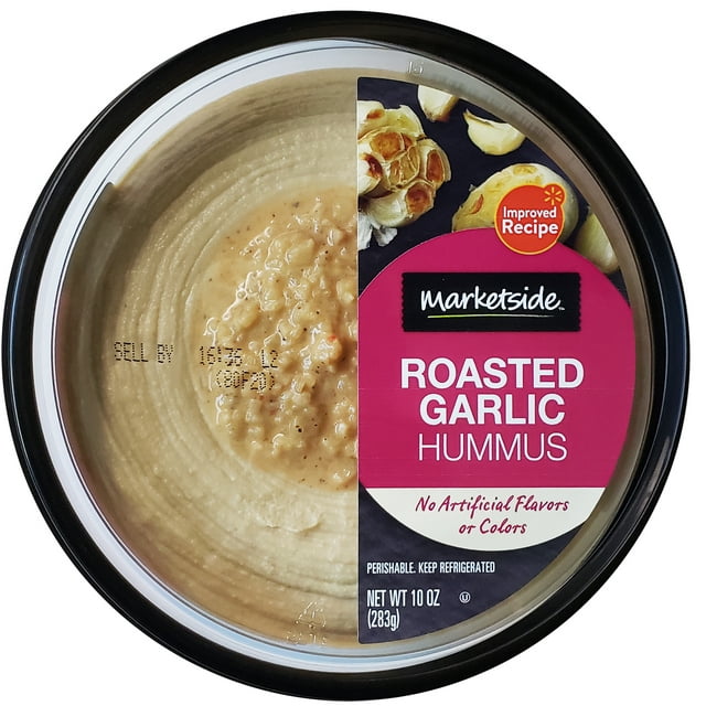 Marketside Gluten-Free Roasted Garlic Hummus 10 oz, Ready to Eat, Resealable Cup, 2 Tbsp. (28g) Serving