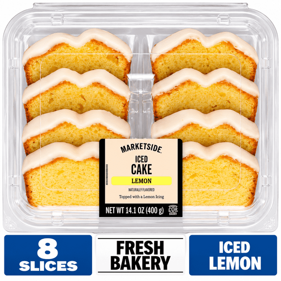 Marketside Fresh Iced Lemon Cake, Sliced, 14.1 oz, 8 Count, Shelf-Stable