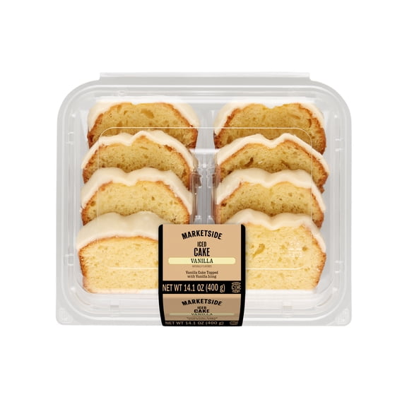 Marketside Iced Vanilla Cake, Baked Sliced, 14.1 oz, 8 Count, Shelf-Stable