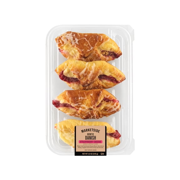 Marketside Individual Strawberry Cheese Bowtie Danish, 12 oz Clamshell, 4 Count (Shelf Stable)