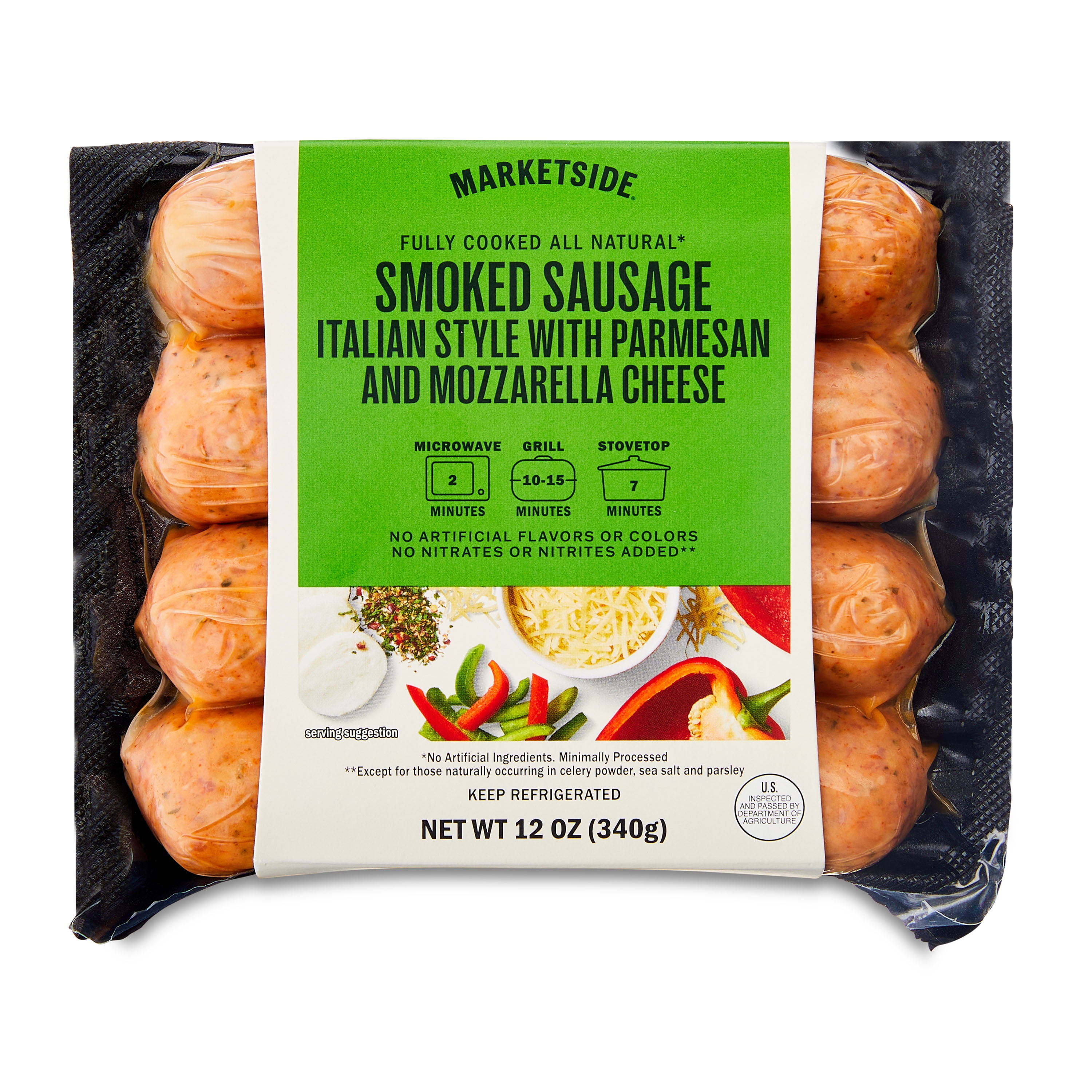 Marketside Italian Style Pork Smoked Sausage with Parmesan & Mozzarella Cheese, 12 oz, 4 Count
