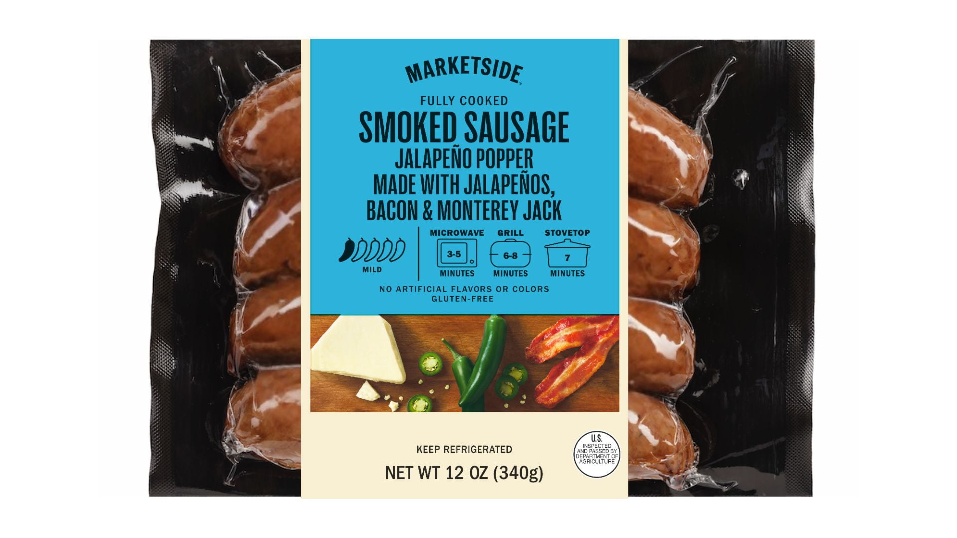 Marketside Jalepeno Popper Smoked Sausage with Jalapenos, Bacon and Monterey Jack, 12 Ounces