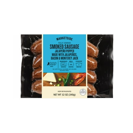Marketside Jalapeno Popper Smoked Sausage with Jalapenos, Bacon and Monterey Jack, Refrigerated, 12 Ounces