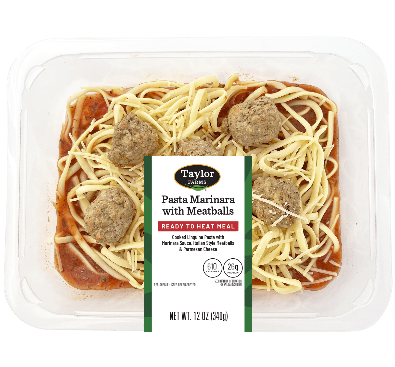 Taylor Farms Pasta Marinara with Meatballs, Microwave Ready Single Serve Meal, 12 oz, Fresh