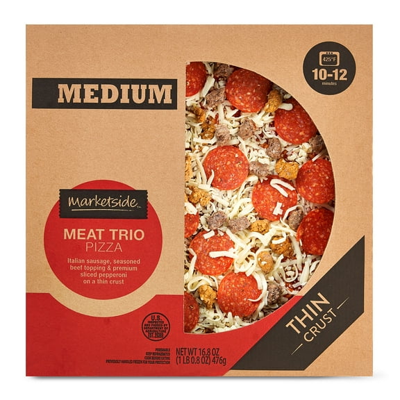 Marketside Meat Trio Pizza, Thin Crust, Medium, 16.8 oz (Fresh)