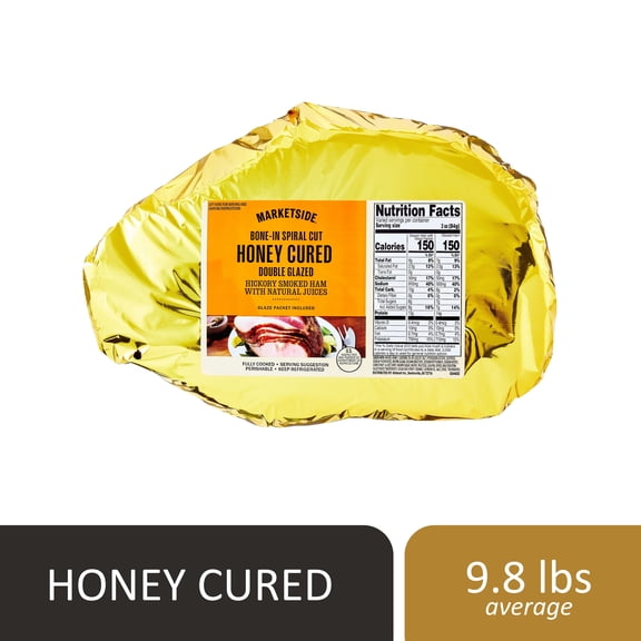 Marketside Natural Juice Bone-In Spiral Cut Honey Cured Double Glaze Ham, 8 - 12 lb, 14g of protein per serving