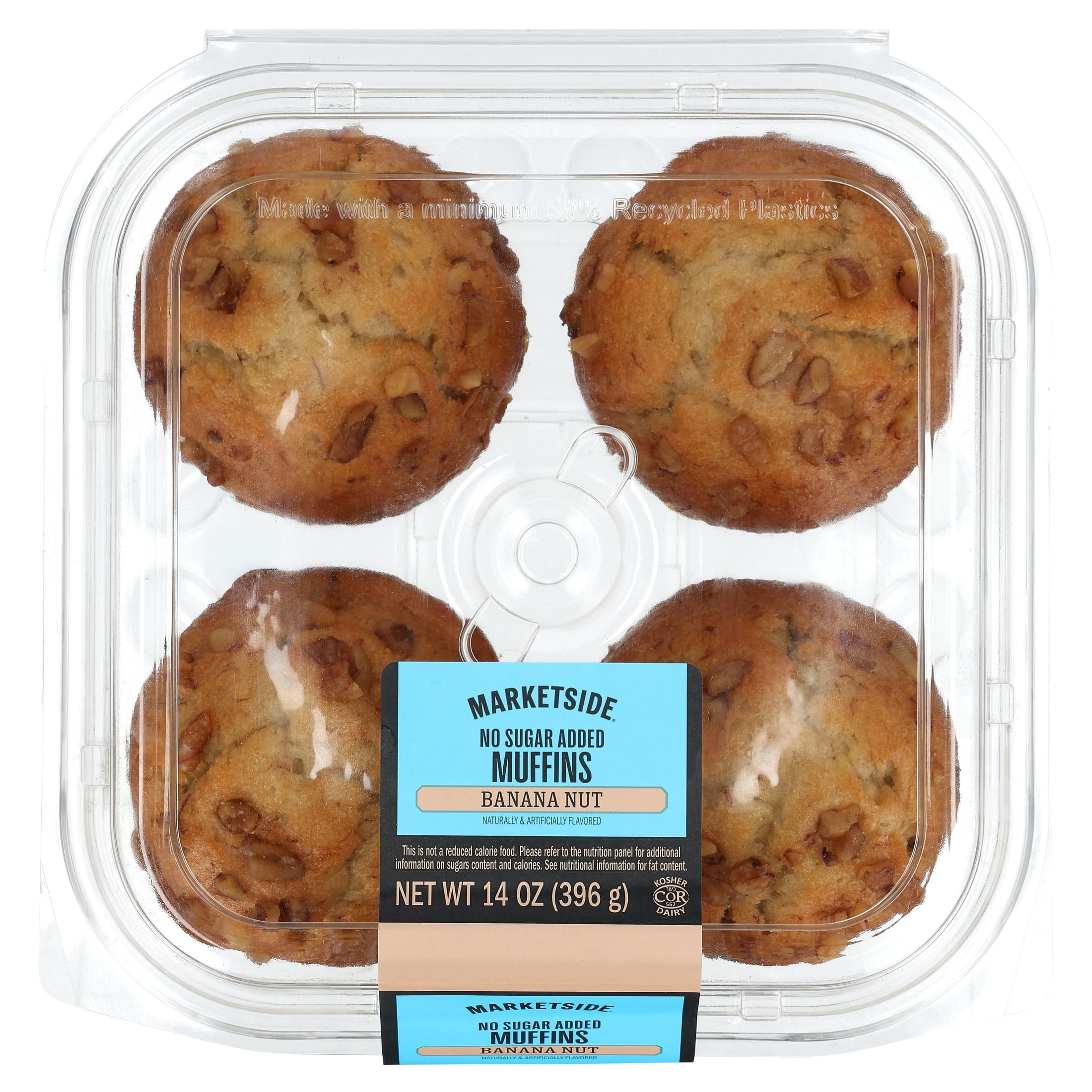 Marketside Banana Nut No Sugar Added Moist Baked Muffins, 14 oz, 4 Count