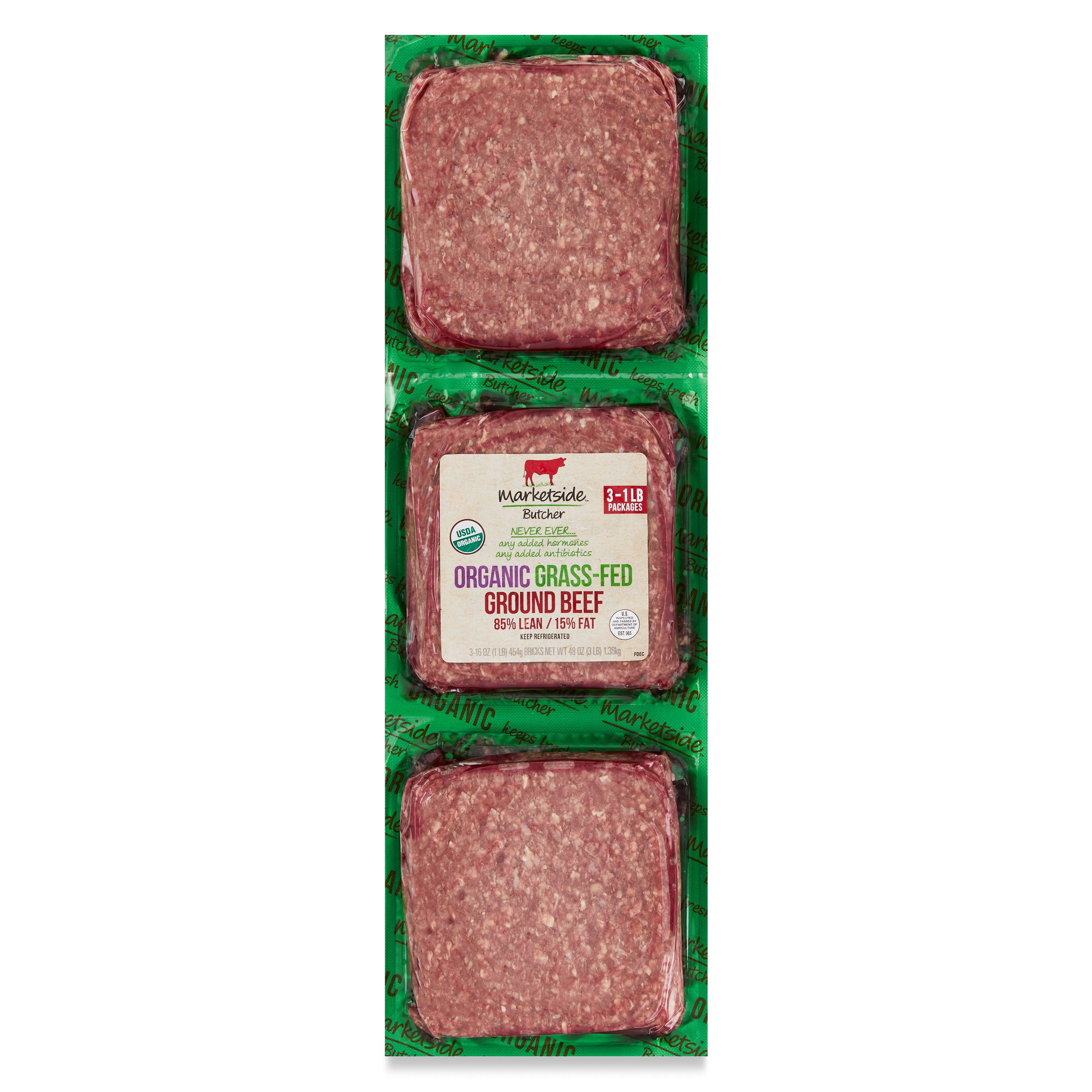 Marketside Organic GrassFed Ground Beef, 85 Lean/15 Fat, 1 lb, 3