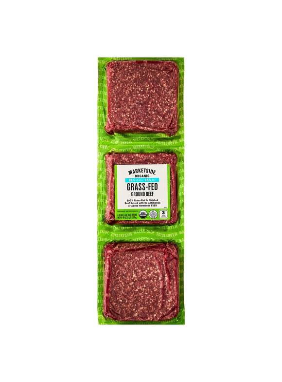 Marketside Organic Grass-Fed Ground Beef, 85% Lean/15% Fat, 1 lb, 3 Count