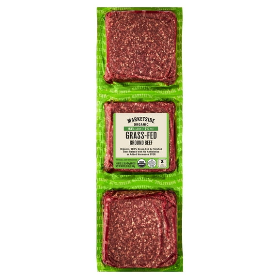 Marketside Organic Grass-Fed Ground Beef, 93% Lean/ 7% Fat, 1 lb, 3 Count