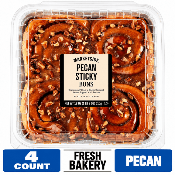 Marketside Pecan Sticky Bun, 18 oz Clamshell, 4 Count