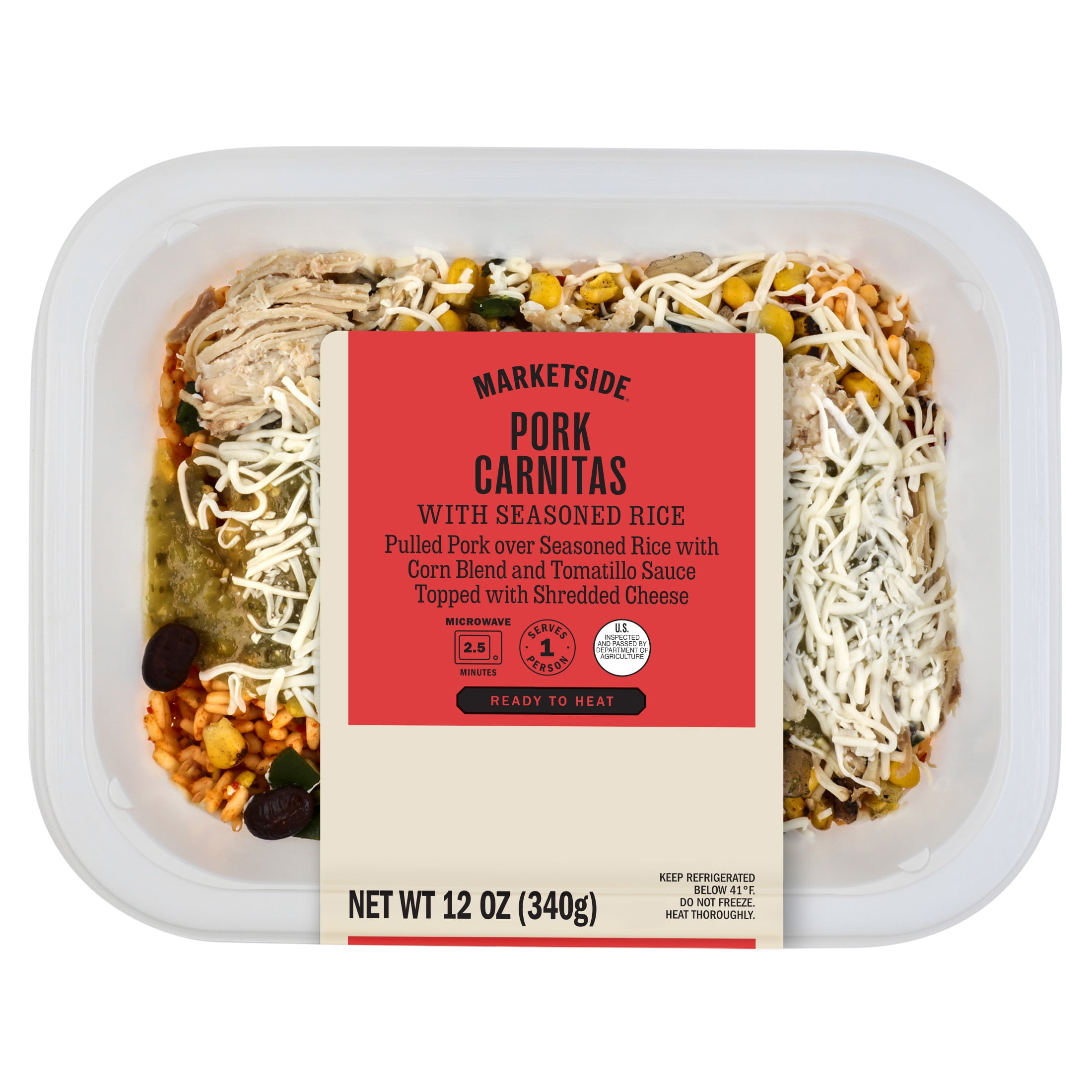 Marketside Pork Carnitas with Seasoned Rice, 12 oz, Prepared Meal, Microwave Ready, Fresh