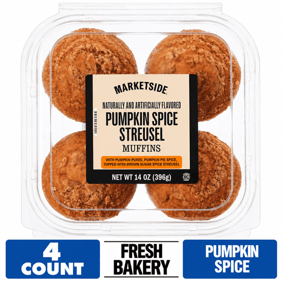 Marketside Moist Pumpkin Spice Streusel Muffins, 14 oz Tub, 4 Count