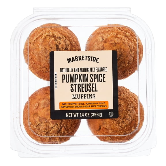 Marketside Moist Pumpkin Spice Streusel Muffins, 14 oz Tray, 4 Count