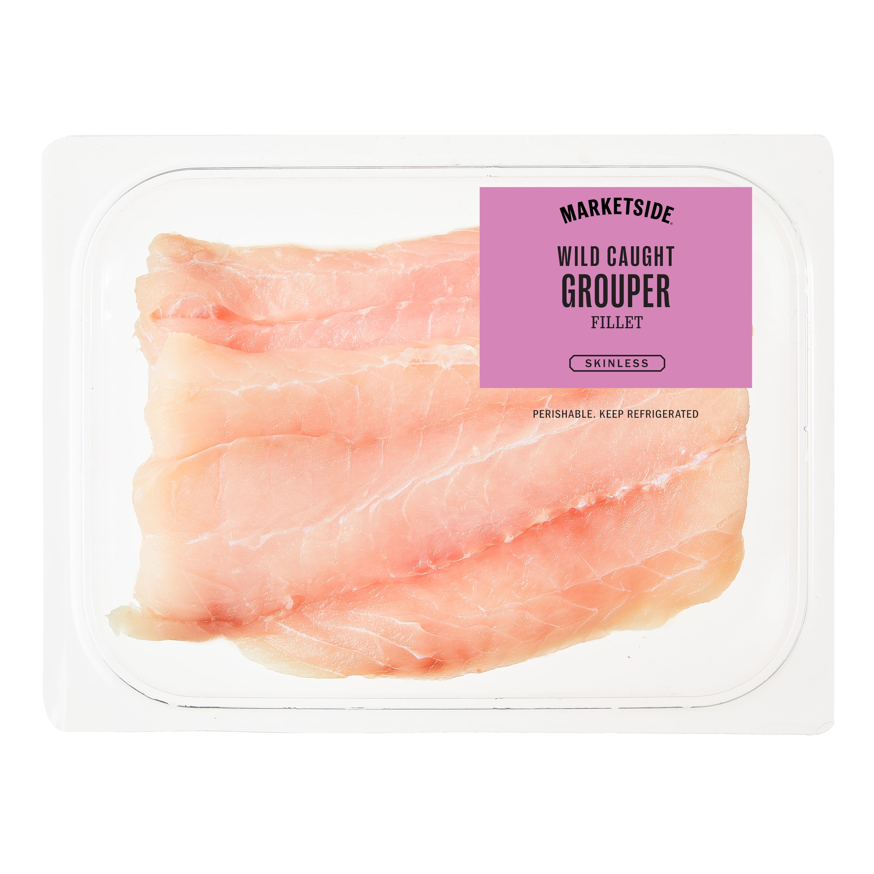 Marketside Raw Skinless Wild Caught Grouper Fillet, 0.8-1.1 lb Tray