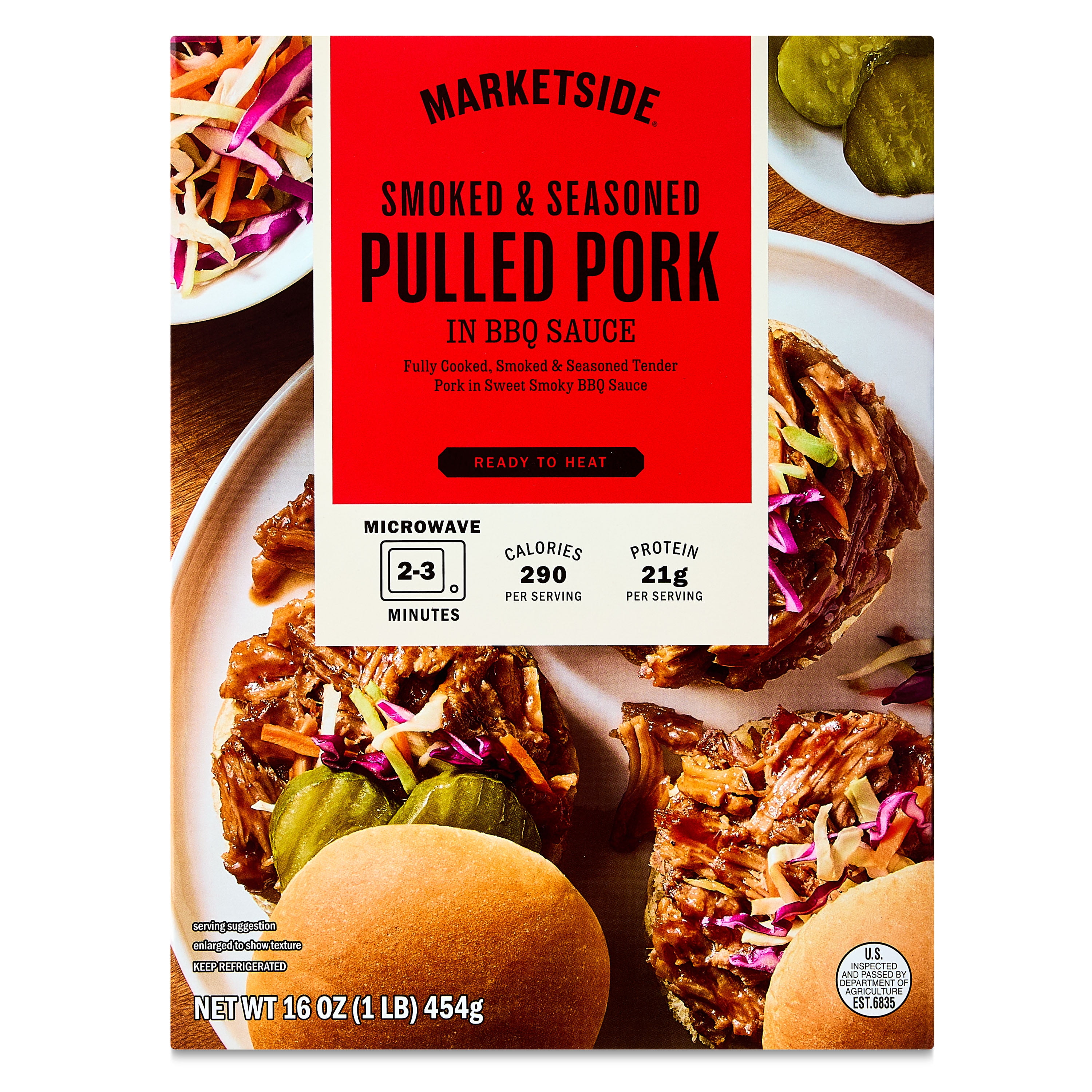 Marketside Ready to Heat Smoked & Seasoned Pulled Pork in BBQ Sauce Packaged Meal, 16 oz