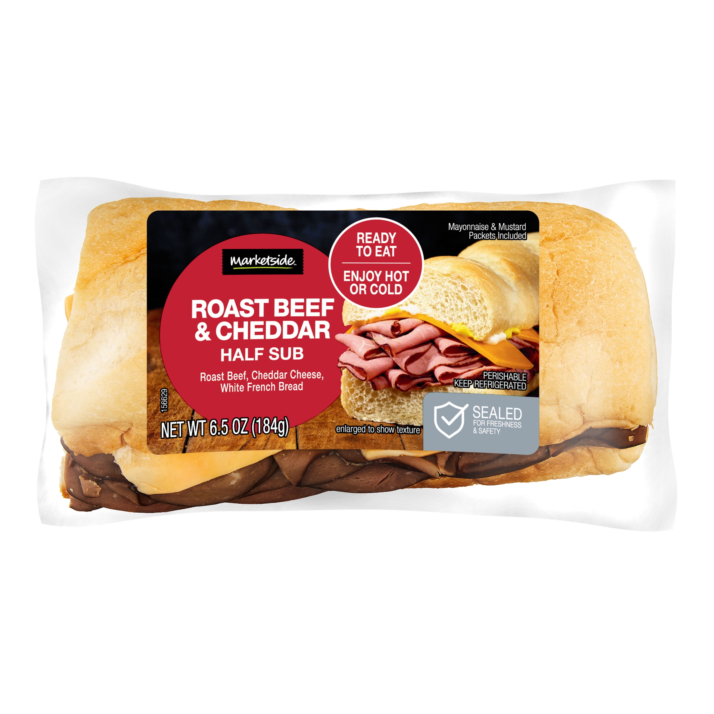 Marketside Roast Beef & Cheddar Sub Sandwich, Half, 6.5oz, 1 Count (Fresh)