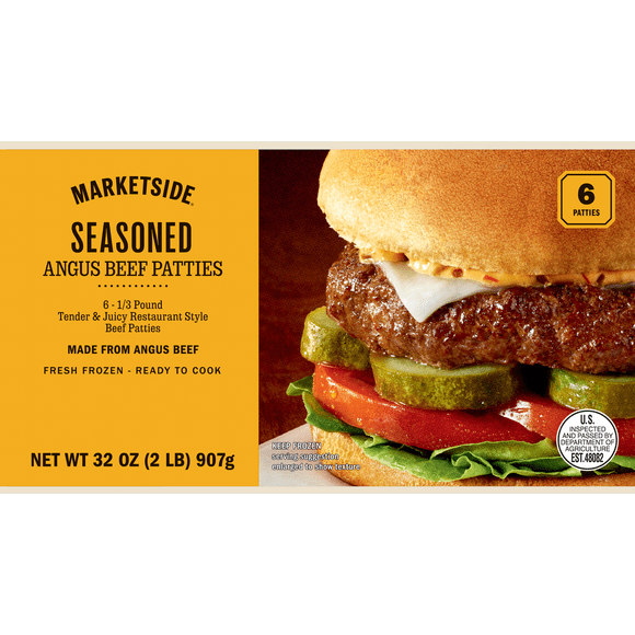 Marketside Seasoned Angus Beef 1/3 lb. Patties, 6 Count, 2lb (Frozen)